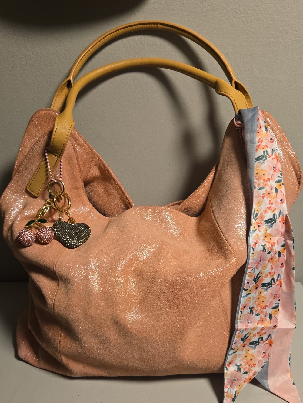 Sondra Roberts Pink Sparkle Suede Hobo